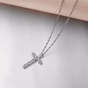 CannyCat Moissanite Cross Pendant Necklace for Women 4.0 mm 27 pieces 2.3 CTTW D-E-F color VVS Moissanite Diamond Cross Necklaces Platinum Plated Sterling Silver 16+2” Chain Anniversary Womens Gift