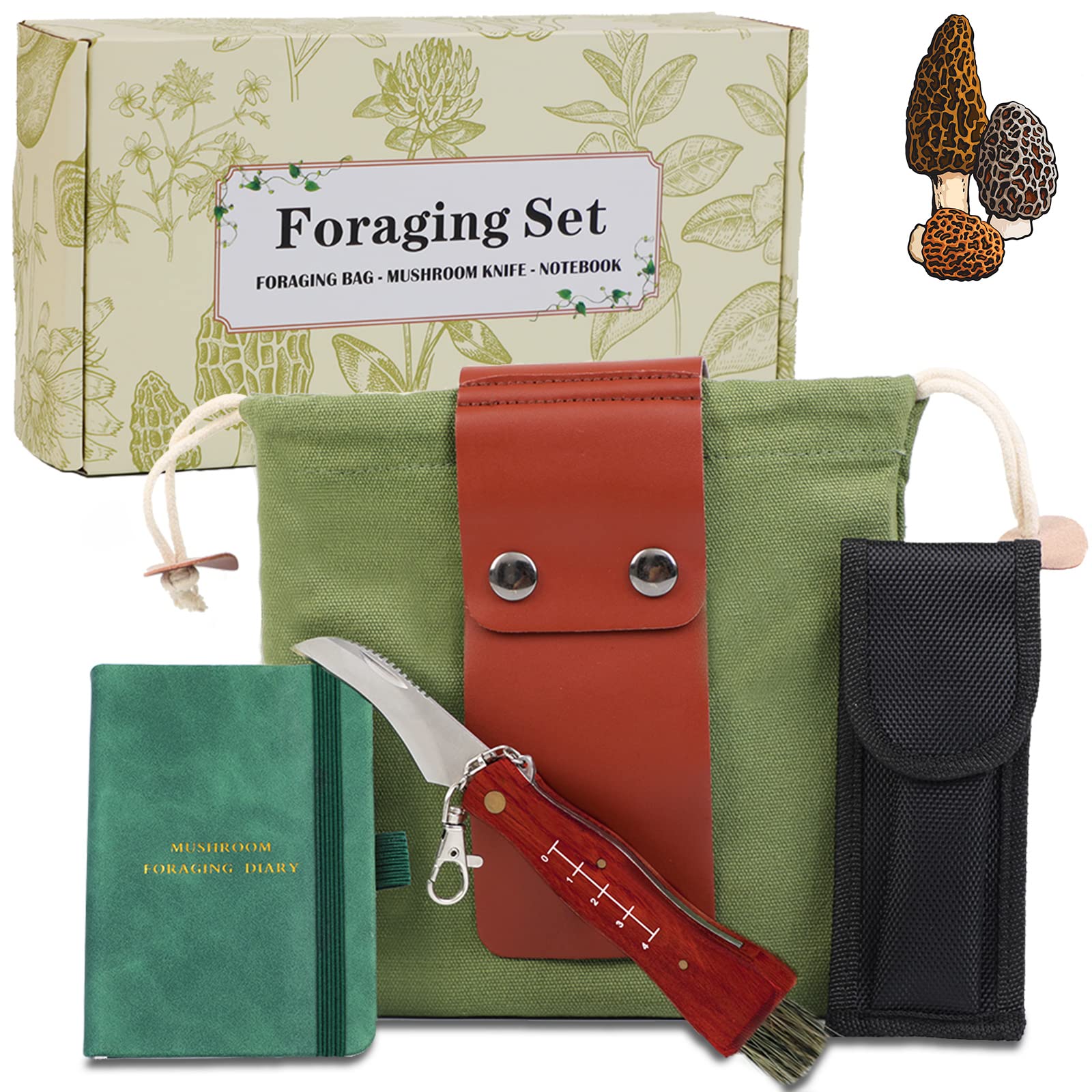 Foxyoo Mushroom Foraging Kit – Includes Foraging Bag, Mushroom Knife with Brush for Mushroom Hunting, Collecting