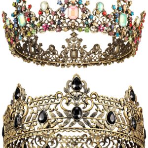 2 Pieces Baroque Crown King and Queen Crown Set for Men Women Black Rhinestone Crystal Queen Tiaras Royal Costume Crown Headwear for Prom Wedding Cosplay Homecoming Prom Christmas Party Decorations