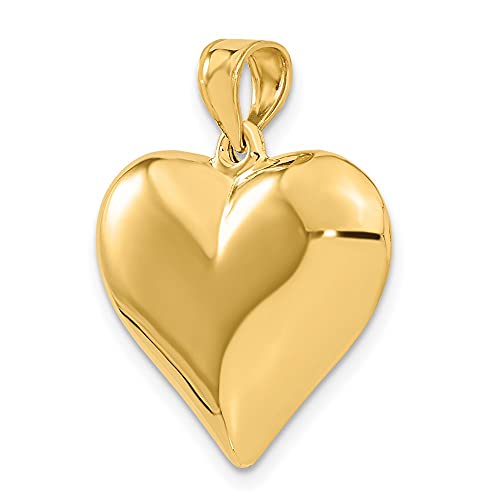 14k Yellow Gold 3 D 1 inch Puffed Heart Pendant Charm for Women