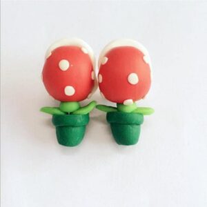 Funny Piranha Flower Earrings, Piranha Plant Maneater Cannibal Flower Chompers Corpse Flower Stud Earrings, Handmade Polymer Clay Jewelry