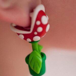 Funny Piranha Flower Earrings, Piranha Plant Maneater Cannibal Flower Chompers Corpse Flower Stud Earrings, Handmade Polymer Clay Jewelry