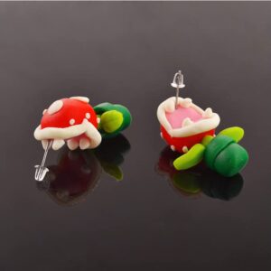 Funny Piranha Flower Earrings, Piranha Plant Maneater Cannibal Flower Chompers Corpse Flower Stud Earrings, Handmade Polymer Clay Jewelry