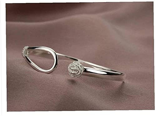 XIFAM Women's Rose Flower Bangle, Sterling Silver 925 Solid Bangle, Durable and Practical