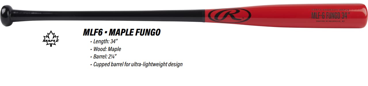 Rawlings | Maple Training FUNGO Bat | Baseball/Softball | 34” | Infield | Black/Red