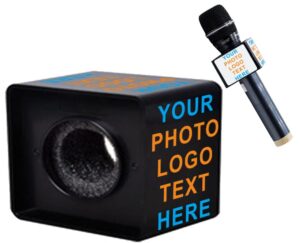 qiqule custom microphone logo live equipment box cube triangle interview box karaoke mic flags (black square)