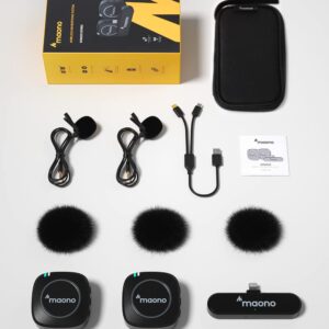 MAONO Ultra-Compact Wireless Lavalier Microphone with MFi Certified for iPhone, iPad, 2.4GHz Dual Lapel Mics with Pro Audio Chip and Mute for TikTok, Interview, Vlogging, Live Streaming(WM820 B2)