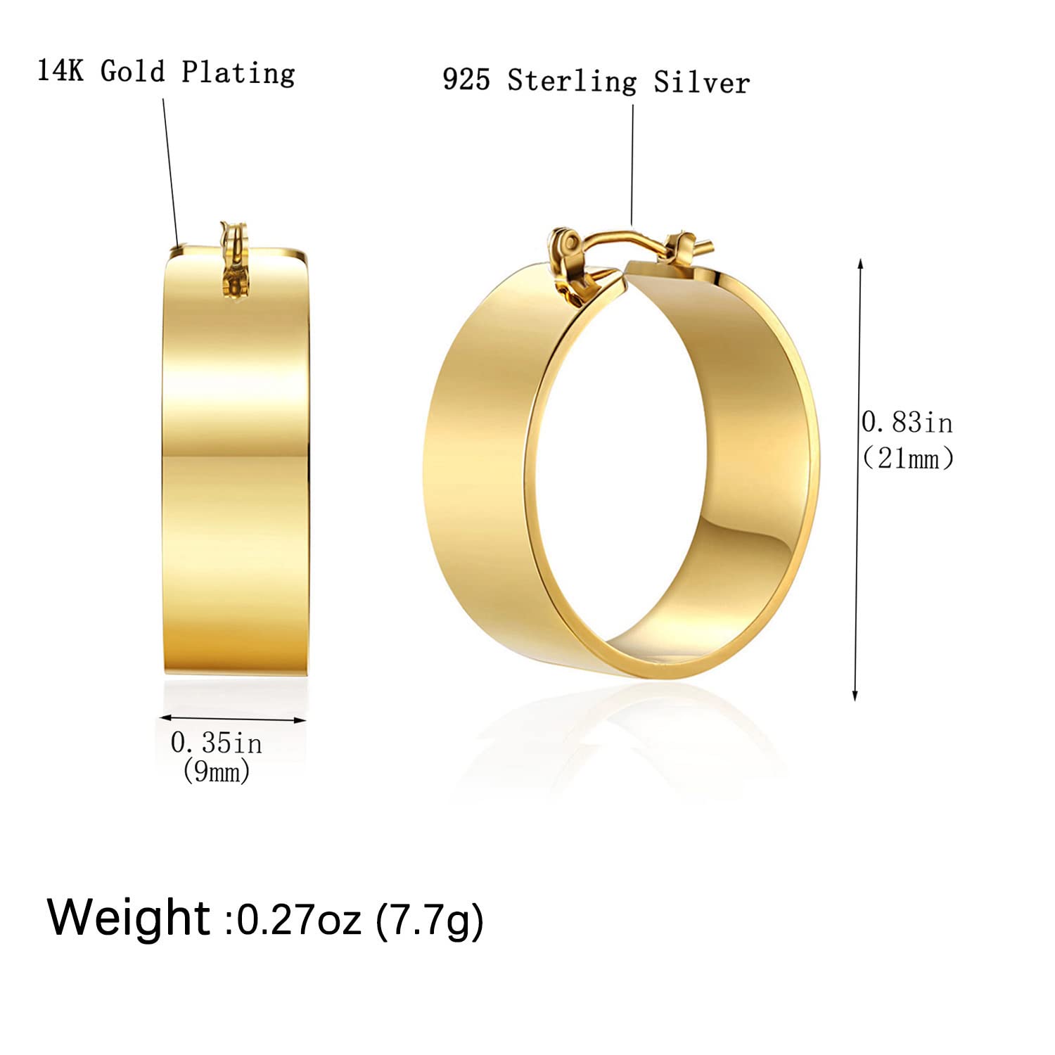 LOKLIFFAI Gold Chunky Hoop Earrings for Women,Lightweight Hoop Earrings