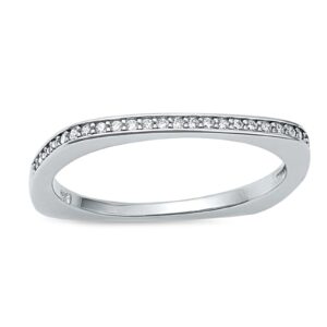 JEWELRITZY Solid 925 Sterling Silver 1.7mm Rounded Square Stackable Half Eternity CZ Ring Size 7