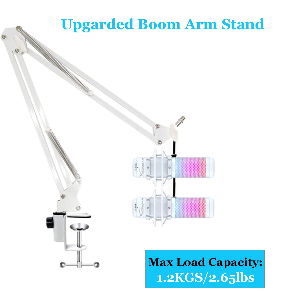 White Boom Arm for Hyperx Quadcast S, Professional Adjustable White Mic Boom Arm, White Stand Compatible With Hyperx Quadcast White Microphone By YUZUHOME