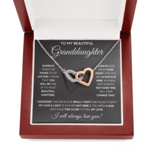 WUSHAOHE To My Granddaughter Interlocking Heart Necklace To My Granddaughter Gifts Granddaughter Birthday Gifts Graduation Gift(Red Led Box)