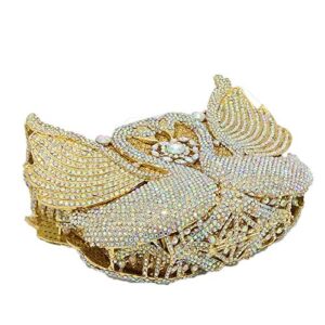 Boutique De FGG Women Swan Clutch Crystal Evening Bags Wedding Party Dinner Ladies Rhinestone Minaudiere Handbag (Small,Gold AB)