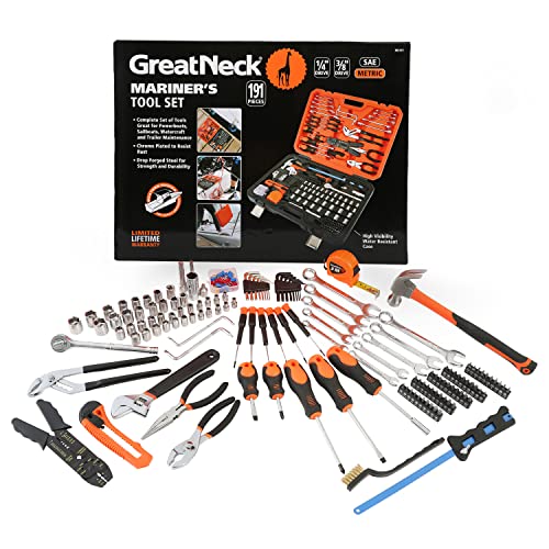 GreatNeck MS191 191-Piece Tool Kit, Boat Accessories Marine Tools Set, Rust Resistant Hand Tools Water Resistant Storage Case