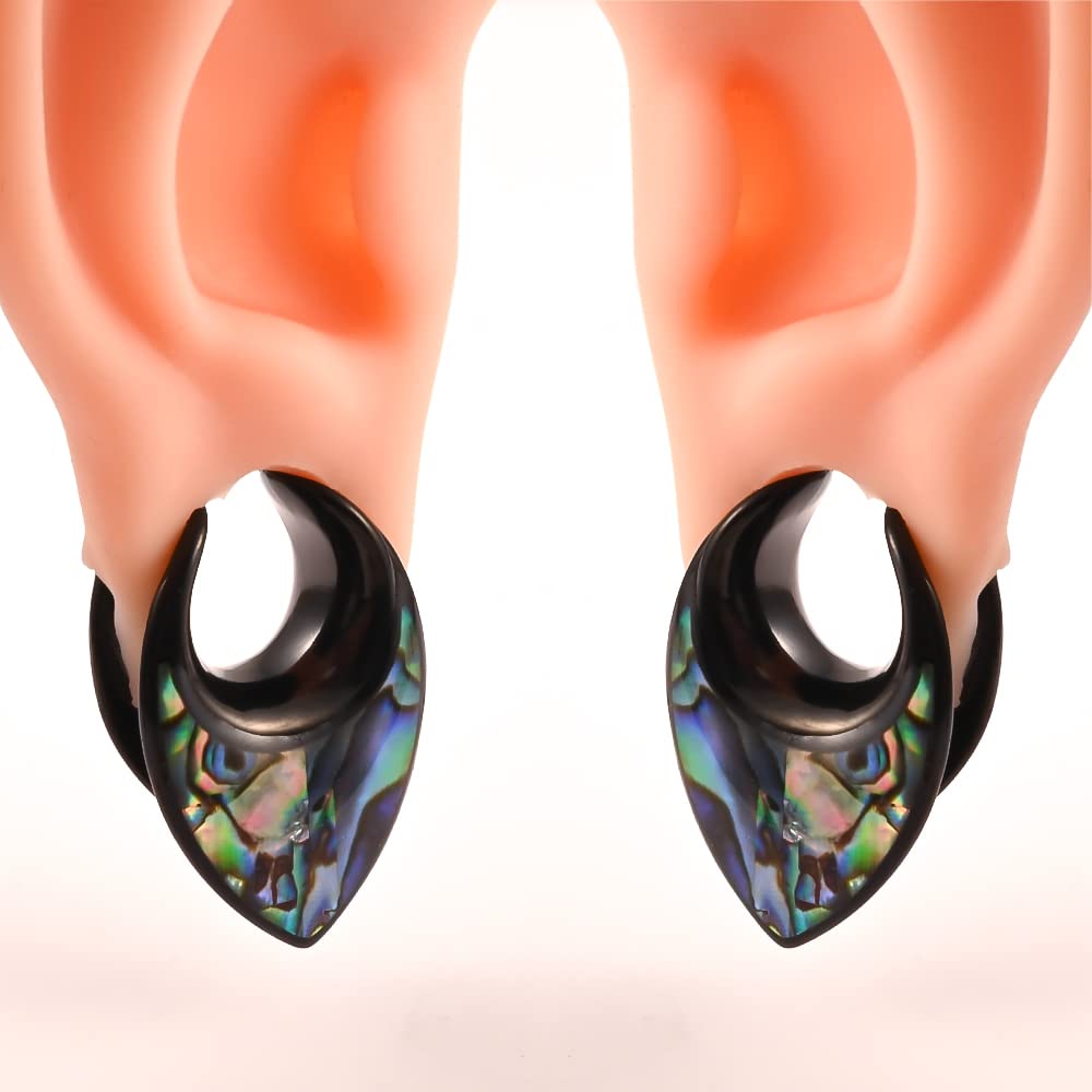 DOEARKO 2PCS Ear Gauges Fashion Conch Shell Saddle Ear Plugs Body Piercing Tunnels 316 Stainless Steel Hypoallergenic Earrings Plugs for Ears Expander Body Jewelry (25mm(1"), Black-Colorful)