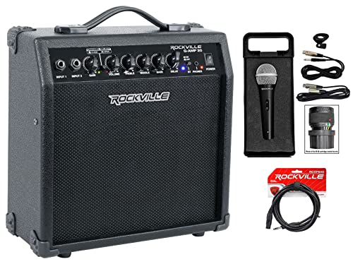 Rockville G-AMP 20 Watt Guitar Amplifier Combo Amp Bluetooth/Delay + Microphone