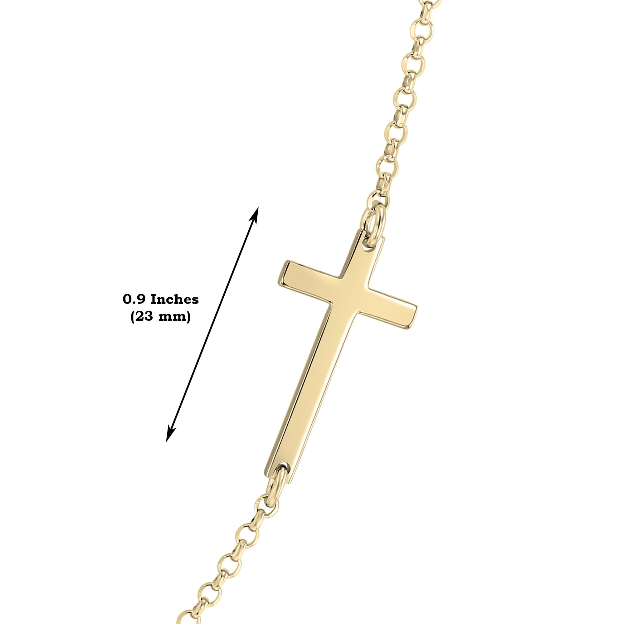 Inspired By My Girls 14K Gold Over Sterling Silver Sideways Cross Necklace with Adjustable Rolo Chain and Faith Keepsake Card Gift For Women