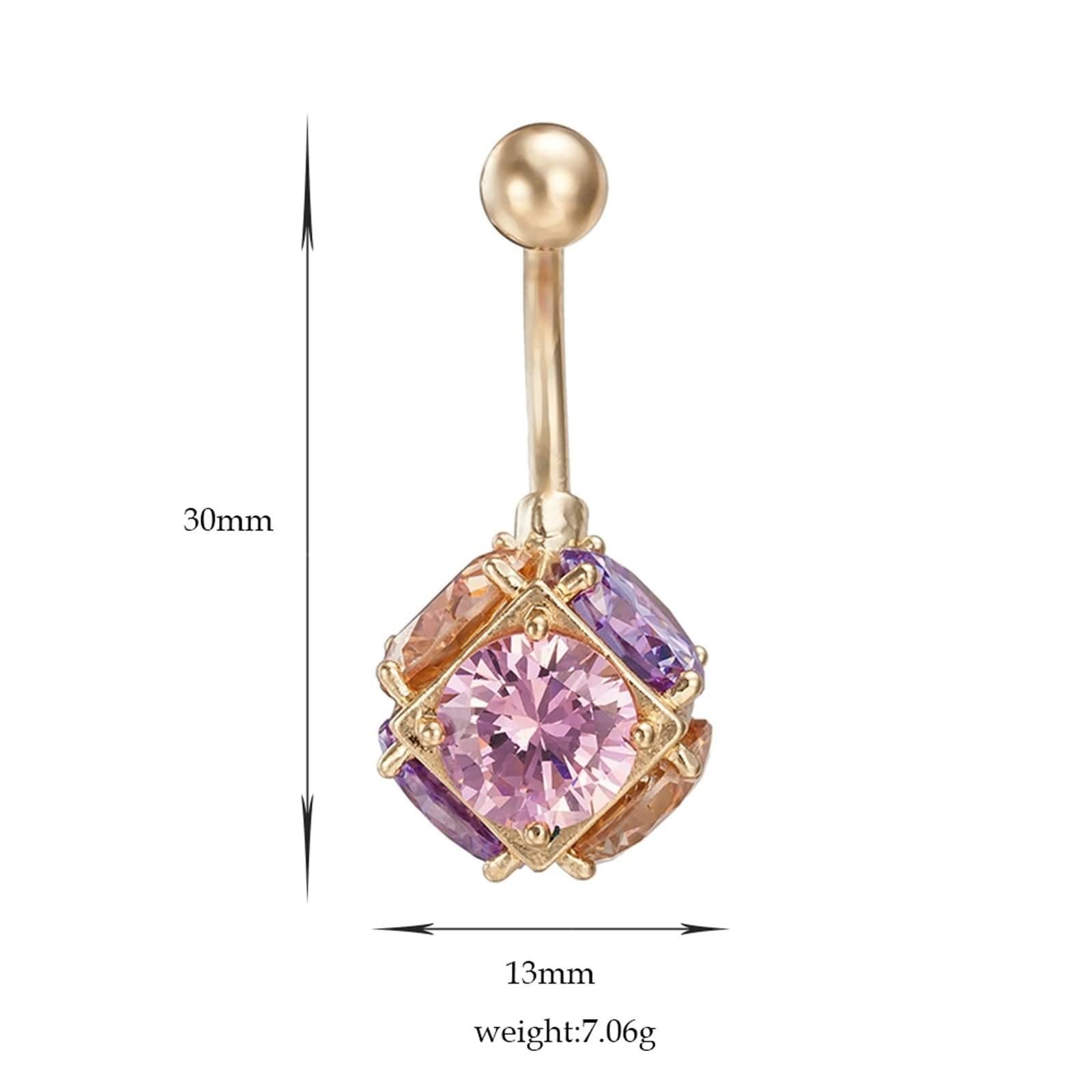 Daesar Belly Rings for Women, Belly Rings Surgical Steel Sexy Belly Button Rings Square With Round Colorful Cubic Zirconia Gold Navel Ring