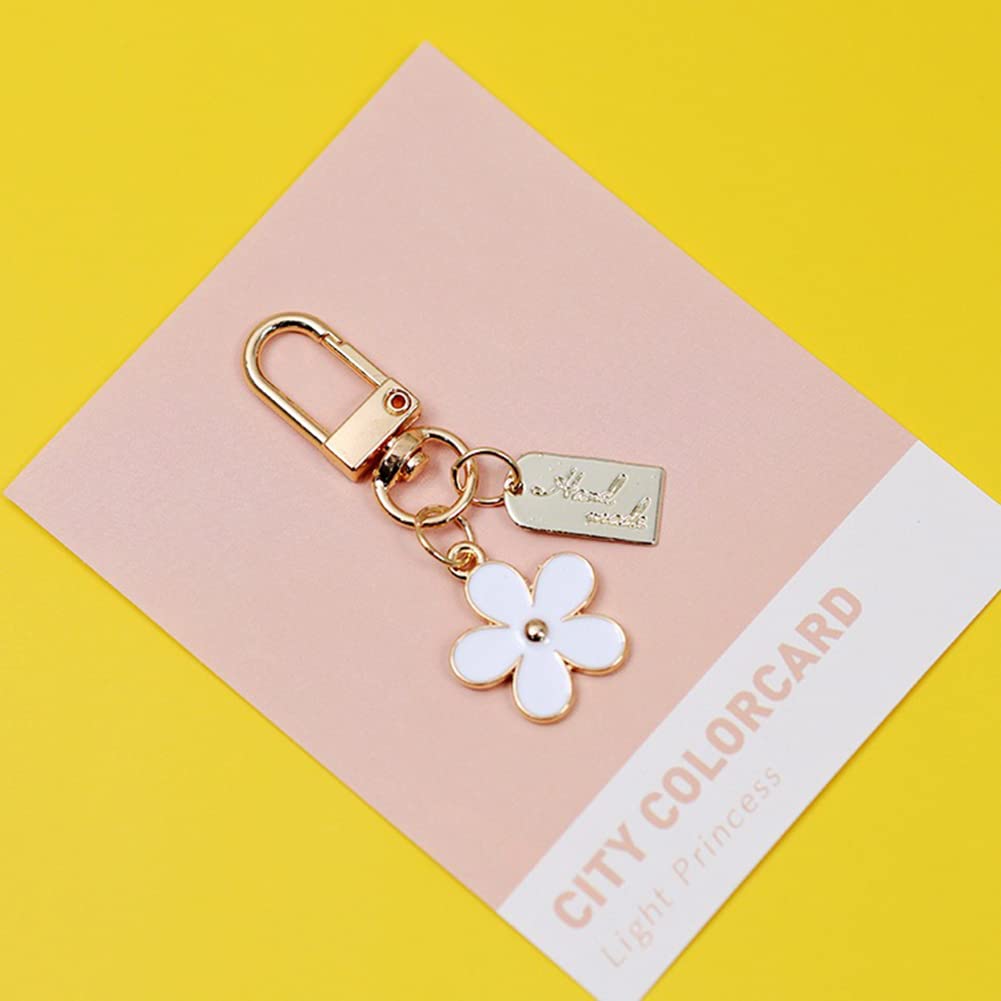 SWJEWEL Flower Keychain for Women 3PCS Set Samll White Black Pink Daisy Cute Car Key Ring Accessories Bag Charms Handbag Purse Backpack Pendant Charms 1Pink1Black1White