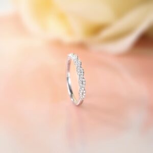 EAMTI 925 Sterling Silver Wedding Band for Women Cubic Zirconia Twisted Rope Half Eternity Band Ring Size 7