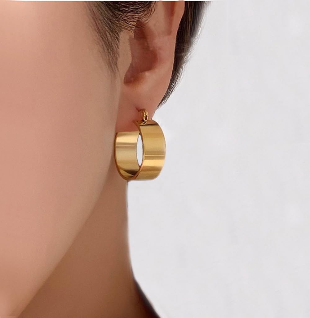 LOKLIFFAI Gold Chunky Hoop Earrings for Women,Lightweight Hoop Earrings