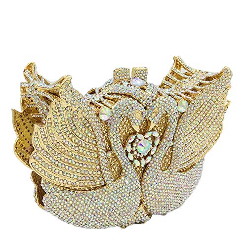 Boutique De FGG Women Swan Clutch Crystal Evening Bags Wedding Party Dinner Ladies Rhinestone Minaudiere Handbag (Small,Gold AB)