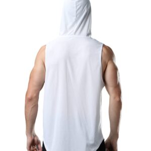 ROGUDUA Men's Hooded Tank Top Quick Dry Muscle Gym Shirts Workout Sleeveless Hoodie White US Size S