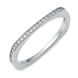 JEWELRITZY Solid 925 Sterling Silver 1.7mm Rounded Square Stackable Half Eternity CZ Ring Size 7