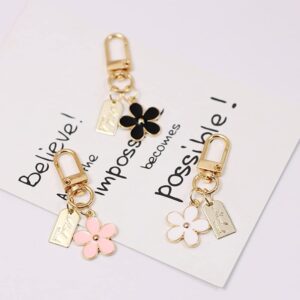 SWJEWEL Flower Keychain for Women 3PCS Set Samll White Black Pink Daisy Cute Car Key Ring Accessories Bag Charms Handbag Purse Backpack Pendant Charms 1Pink1Black1White