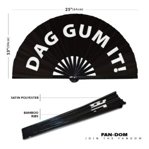 Dag Gum it! Hand Fan Foldable Bamboo Circuit Rave Hand Fans Slang Words Fan Outfit Party Gear Gifts Music Festival Rave Accessories (Black)