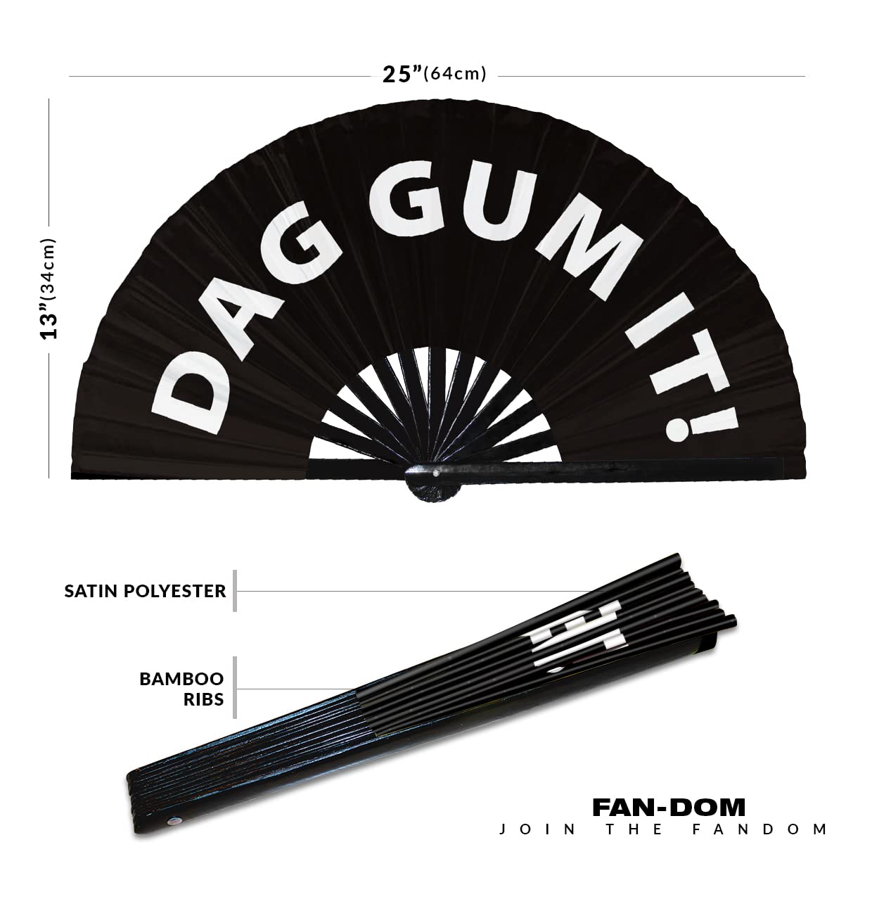 Dag Gum it! Hand Fan Foldable Bamboo Circuit Rave Hand Fans Slang Words Fan Outfit Party Gear Gifts Music Festival Rave Accessories (Black)