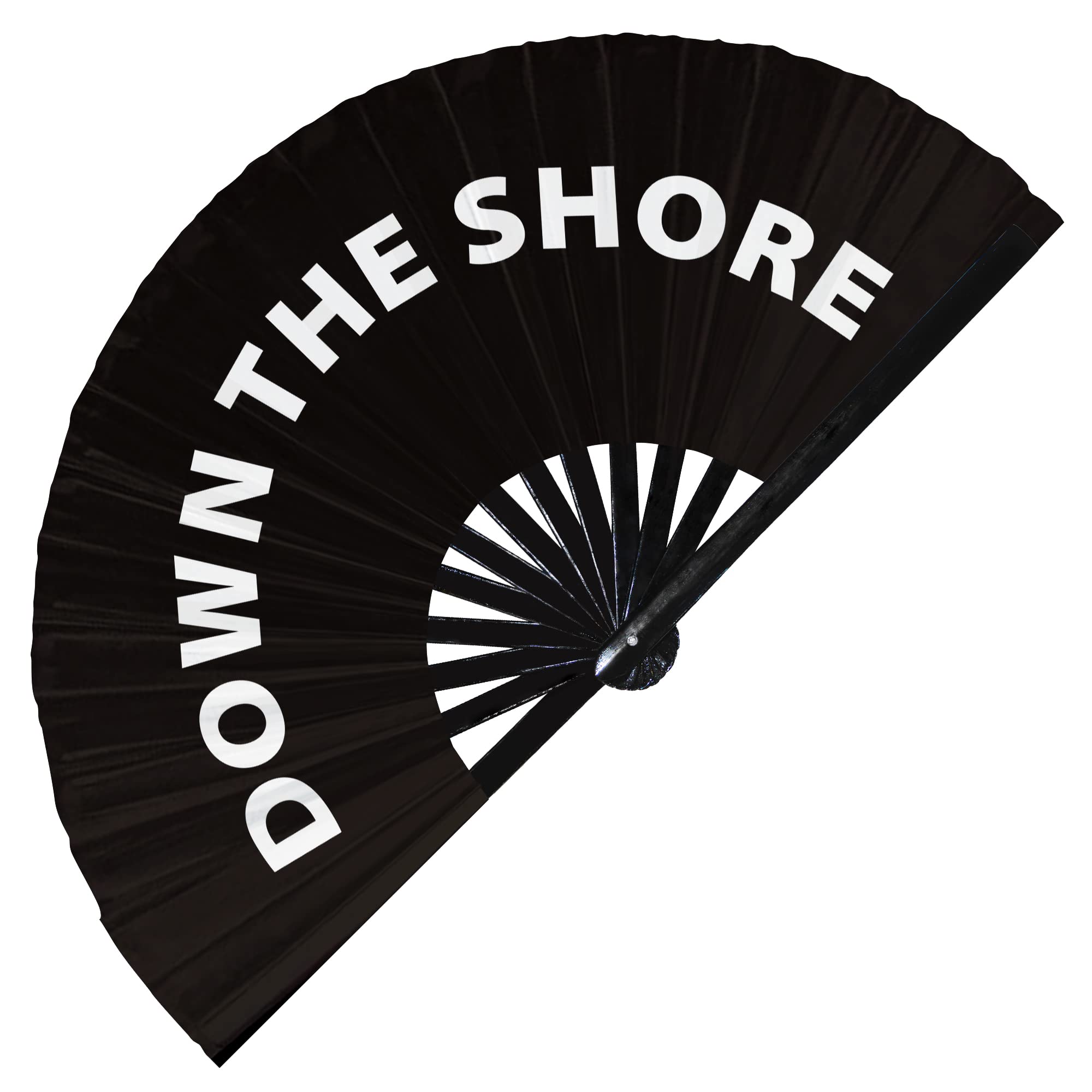 Down The Shore Hand Fan Foldable Bamboo Circuit Rave Hand Fans Slang Words Fan Outfit Party Gear Gifts Music Festival Rave Accessories (Black)