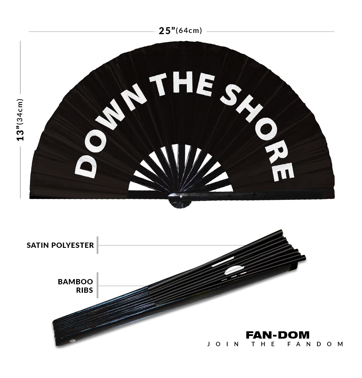 Down The Shore Hand Fan Foldable Bamboo Circuit Rave Hand Fans Slang Words Fan Outfit Party Gear Gifts Music Festival Rave Accessories (Black)