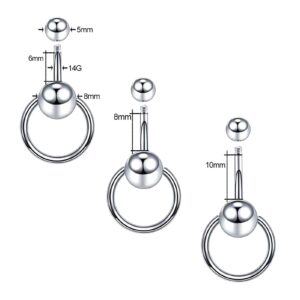 Detachable Circular Belly Button Rings 14G Surgical Stainless Steel Navel Barbell Stud Body Piercing