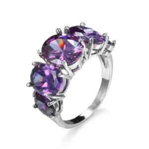 vsoruln vintage 925 sterling silver purple amethyst 5-stone women's ring promise zircon cz ring simulated birthstone filled size 6-10 (9)