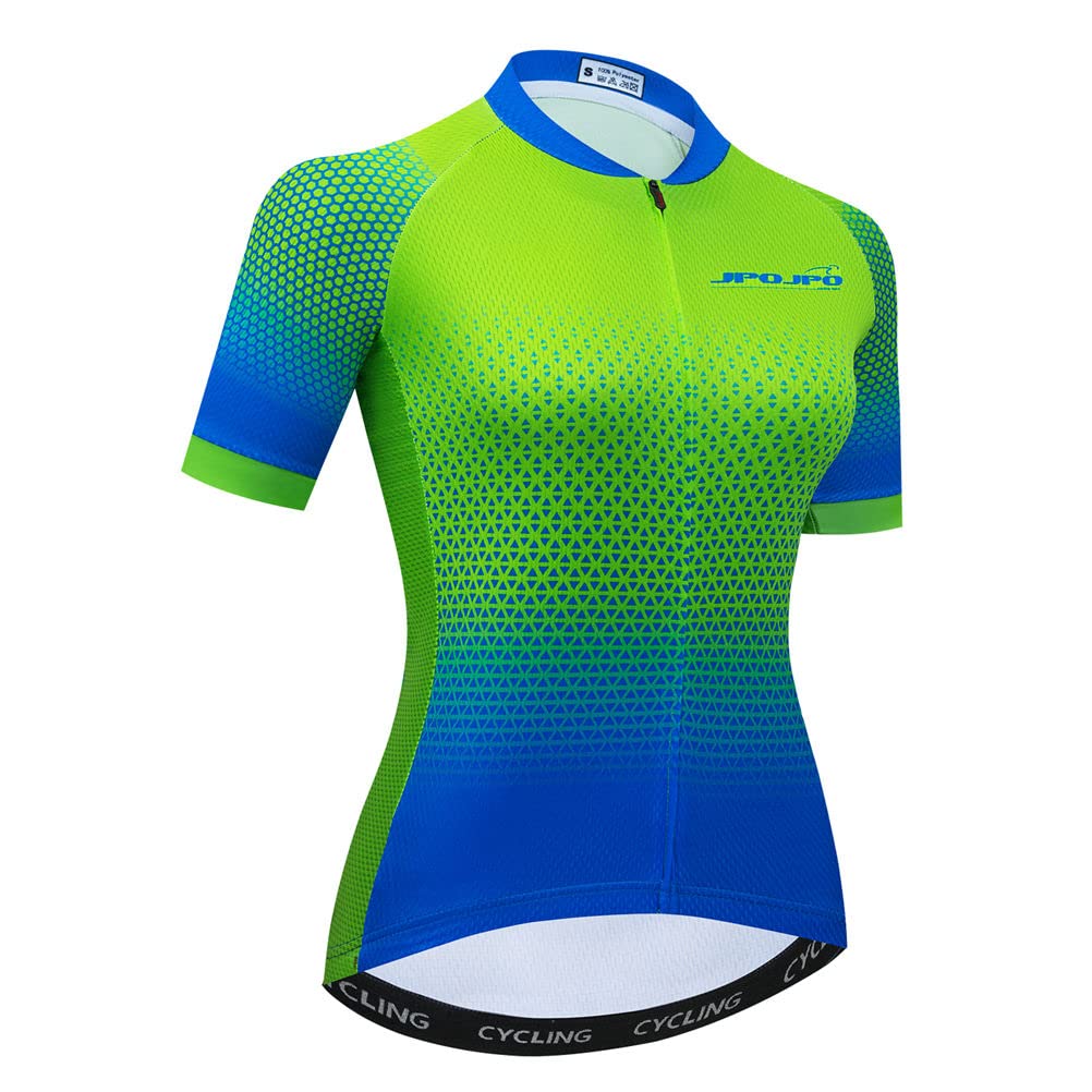 Green Blue Mountain Bike Jersey Women Short Sleeve Ladies Cycling Jersey Cycle Shirt Biking Top M S