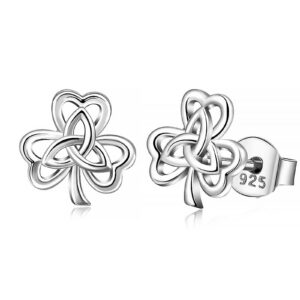 infuseu shamrock earrings celtic knot stud irish jewelry for women sterling silver small tiny four leaf clover little teengirl teen adolescent teenager young 925 gift 6mm