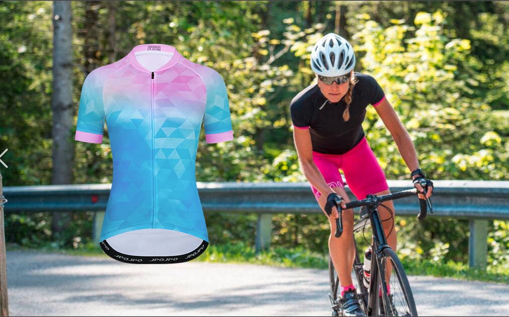 Green Blue Mountain Bike Jersey Women Short Sleeve Ladies Cycling Jersey Cycle Shirt Biking Top M S