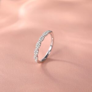 EAMTI 925 Sterling Silver Wedding Band for Women Cubic Zirconia Twisted Rope Half Eternity Band Ring Size 7