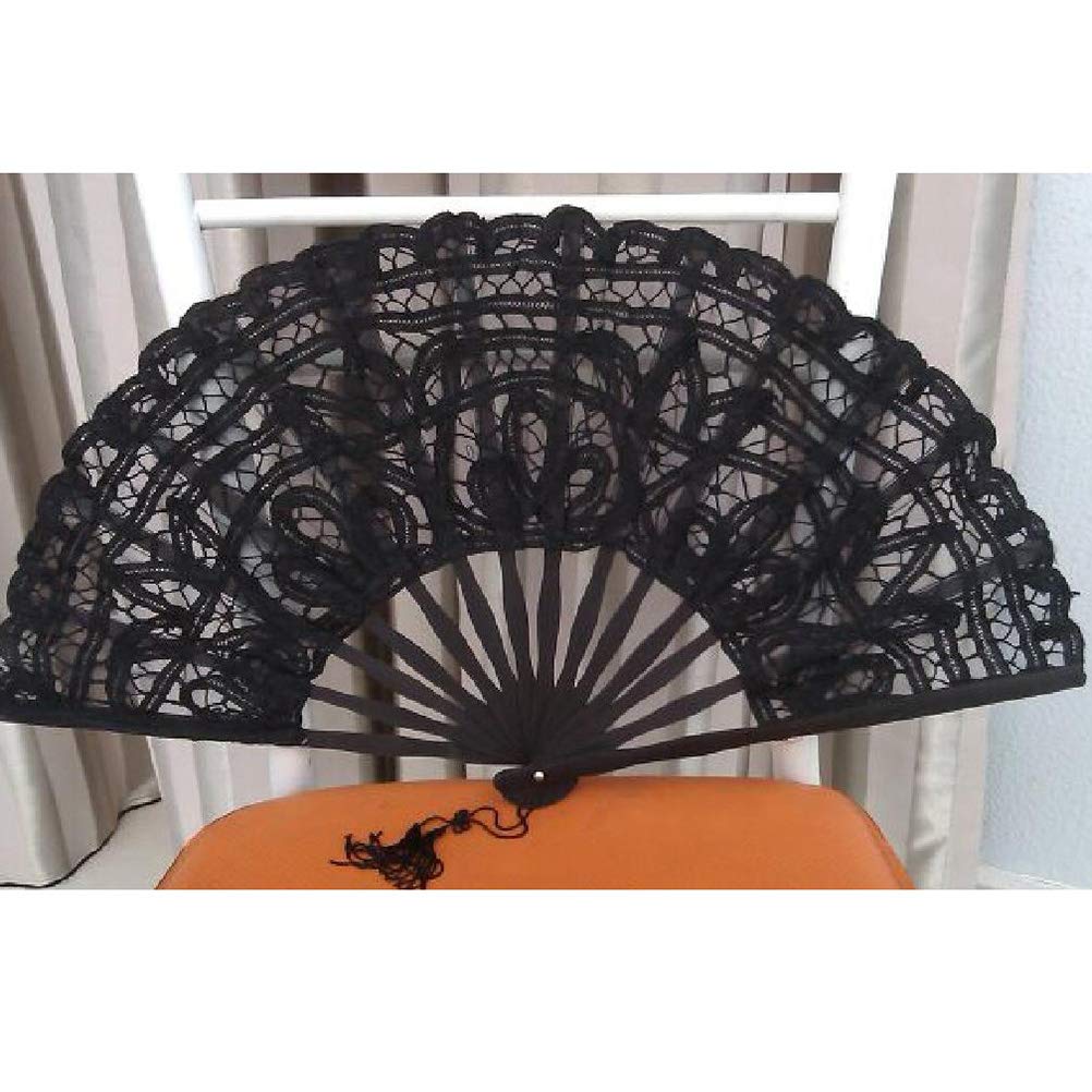 TENDYCOCO Photography Fan Japanese Chinese Foldable Handheld Fan Folding Hand Fan Fabric Hand Holding Fans Cotton lace Folding Fan Woman Folding Fan Women lace Fan Wooden Miss Manual Makeup