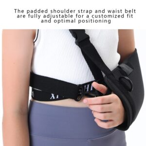 Fotgok Soft Foam kids Arm Sling with Waist Belt for Shoulder Children-Shoulder Immobilizer with Strong Support-Padiatric Breathable Arm Support Brace for Shoulder Injury,Black (Large)