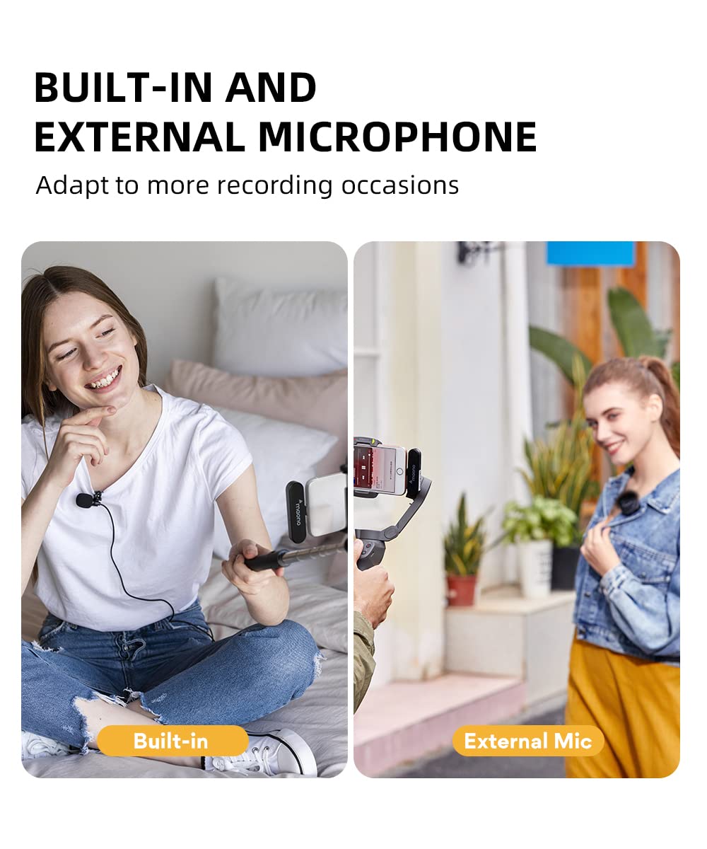 MAONO Ultra-Compact Wireless Lavalier Microphone with MFi Certified for iPhone, iPad, 2.4GHz Dual Lapel Mics with Pro Audio Chip and Mute for TikTok, Interview, Vlogging, Live Streaming(WM820 B2)