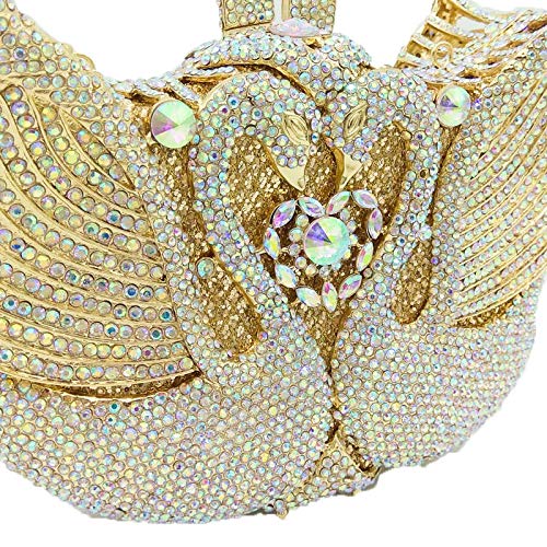 Boutique De FGG Women Swan Clutch Crystal Evening Bags Wedding Party Dinner Ladies Rhinestone Minaudiere Handbag (Small,Gold AB)