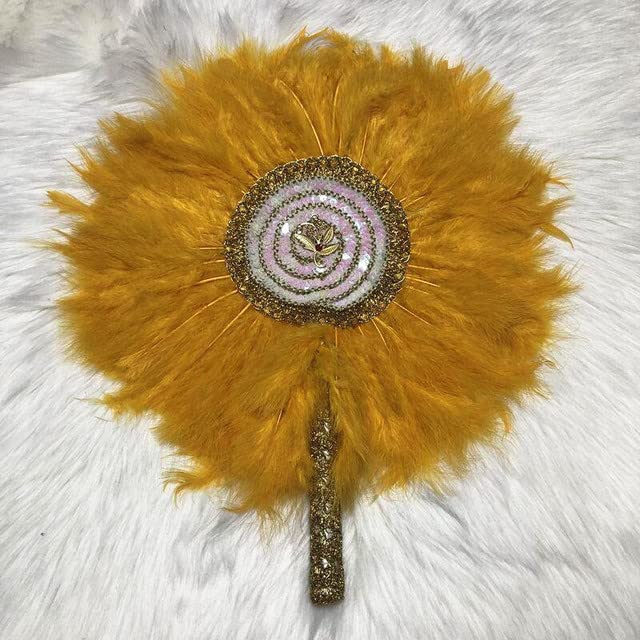 Handmade Custom African Bride Wedding Fan with Sequins Stones Nigerian Wedding Feather Fan for Photo Props Party Wedding Favors