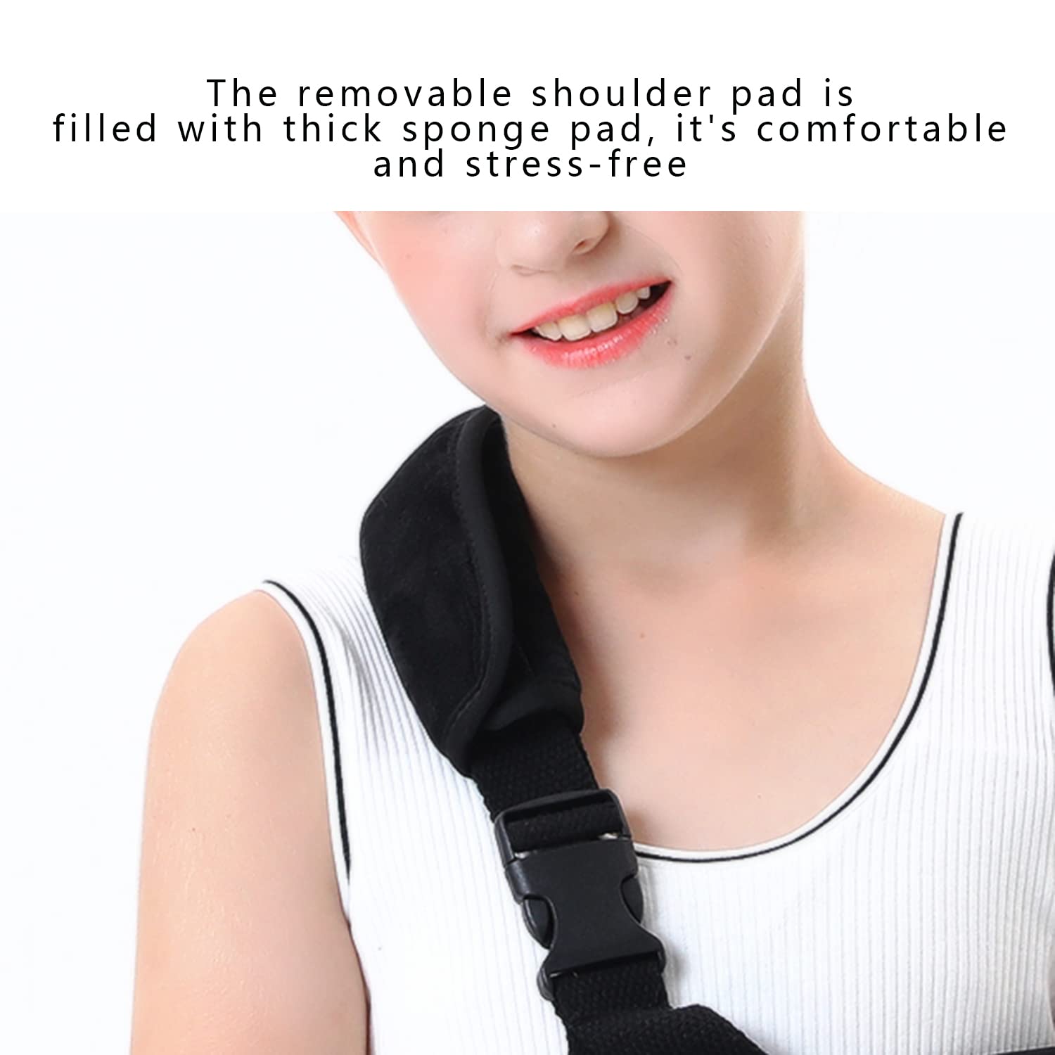 Fotgok Breathable kids Arm Sling with Waist Belt for Shoulder Children-Shoulder Immobilizer with Strong Support-Padiatric Breathable Arm Support Brace for Shoulder Injury,Black (Large)