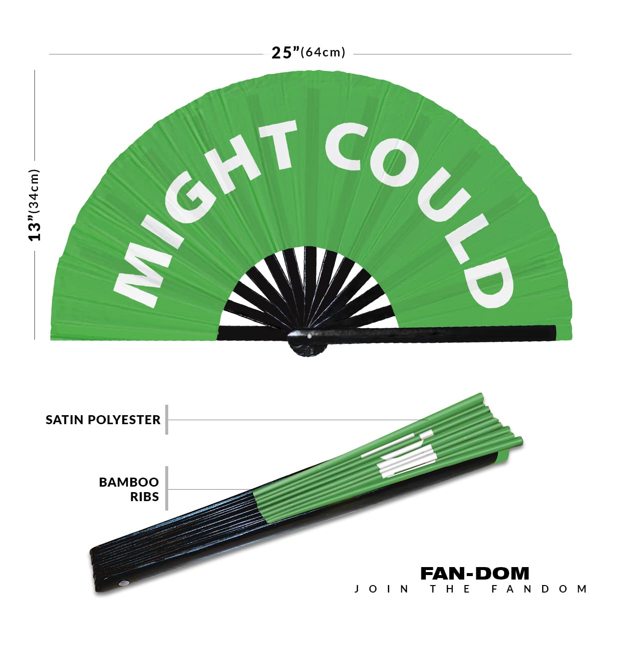 Might Could Hand Fan Foldable Bamboo Circuit Rave Hand Fans Slang Words Fan Outfit Party Gear Gifts Music Festival Rave Accessories (Green)