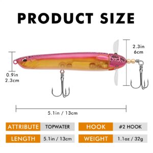 TRUSCEND Top Water Pencil Fishing Lures with Double Floating Rotating Tail, Surface Pencil Popper, Long Cast Premium Bass Bait with Rattle, Fishing Teasers Swimbaits for Freshwater Saltwater