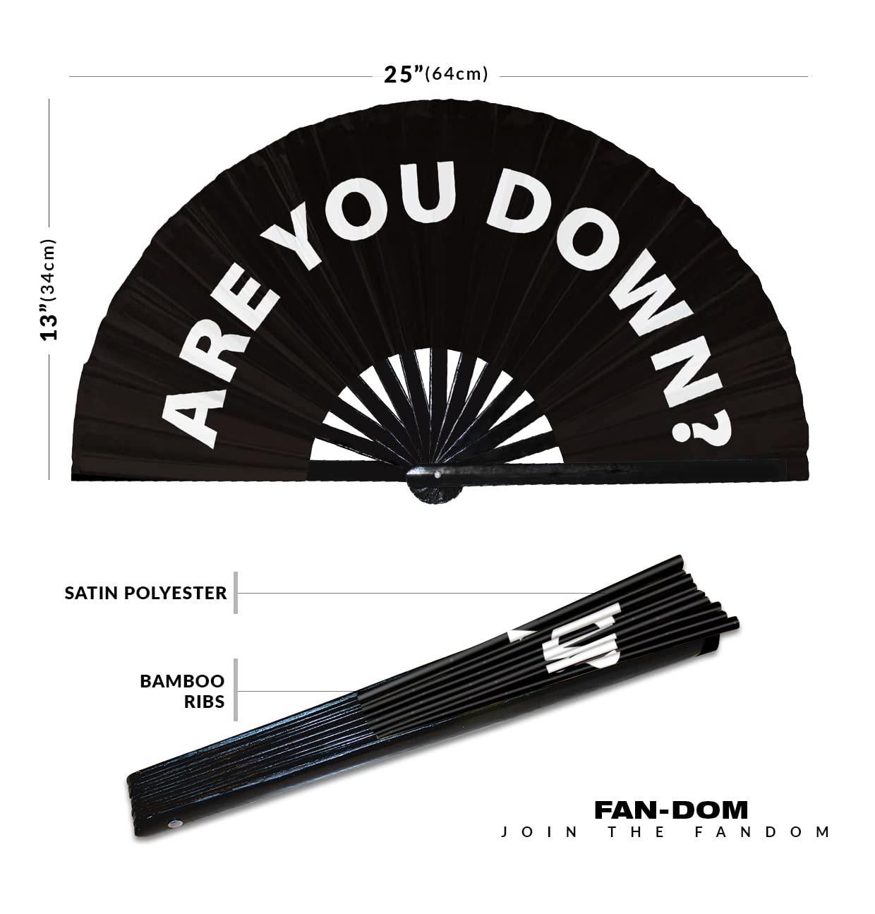 are You Down? Hand Fan Foldable Bamboo Circuit Rave Hand Fans Slang Words Fan Outfit Party Gear Gifts Music Festival Rave Accessories (Black)