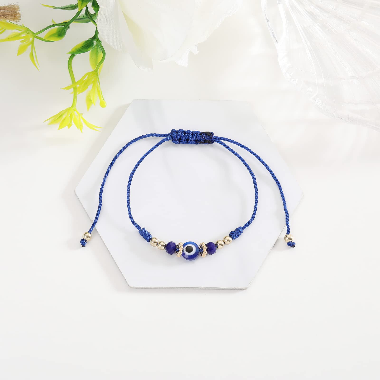 COLORFUL BLING Evil Eye Handmade Knots Cards Beaded Beads Protection Good Luck Thread String Rope Adjustable Bracelets Bangle Amulet Turkish for Women Men Family Friends Handmade Braided-Blue