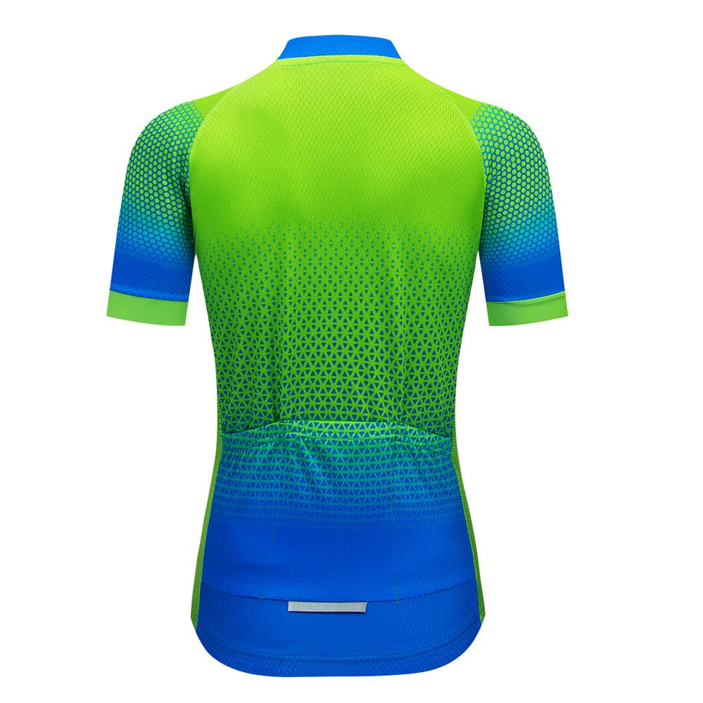 Green Blue Mountain Bike Jersey Women Short Sleeve Ladies Cycling Jersey Cycle Shirt Biking Top M S