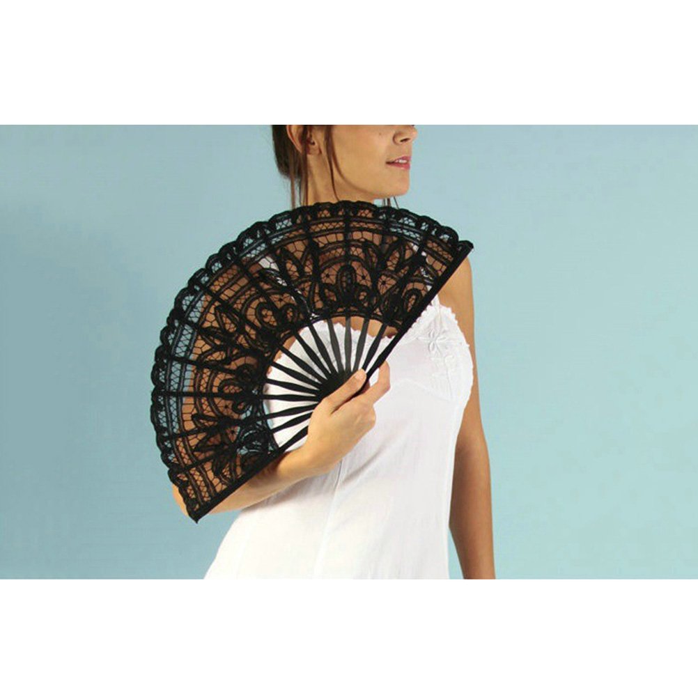 TENDYCOCO Photography Fan Japanese Chinese Foldable Handheld Fan Folding Hand Fan Fabric Hand Holding Fans Cotton lace Folding Fan Woman Folding Fan Women lace Fan Wooden Miss Manual Makeup